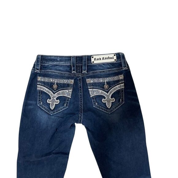 Rock Revival Isiah Skinny Blue Denim  Embellished Embroidered Jeans Women's 27 - Picture 7 of 8
